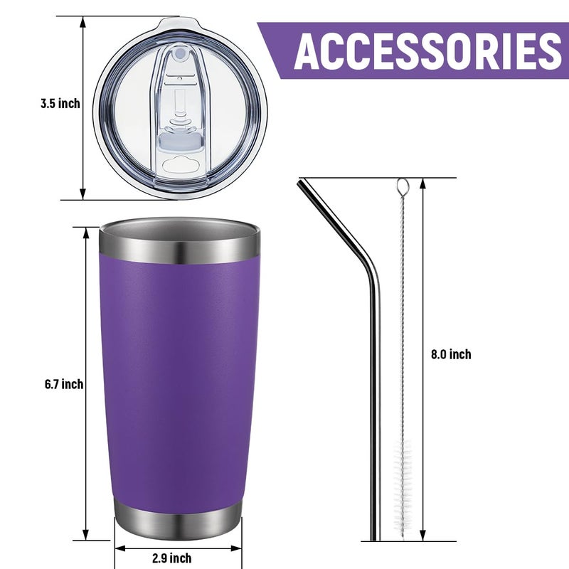 COMOOO 20oz Double Wall Vacuum Insulated Travel Mug, Stainless Steel Tumbler with Lid and Straw for Women Durable Powder Coated Insulated Coffee Cup for Cold & Hot Drinks(Purple, 1 Pack) - Image 3